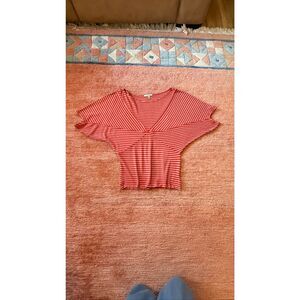 Bordeaux Red Stripe V-Neck Draped Top Size S